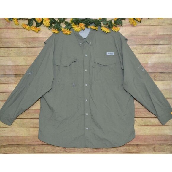 Columbia PFG Men's Sage Green Long Roll Tab Sleeves Button Front Shirt Size 2XL - Picture 3 of 14
